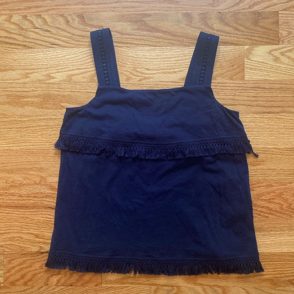 J Crew Navy Tank w/ Tassels, Sz XS, EUC!